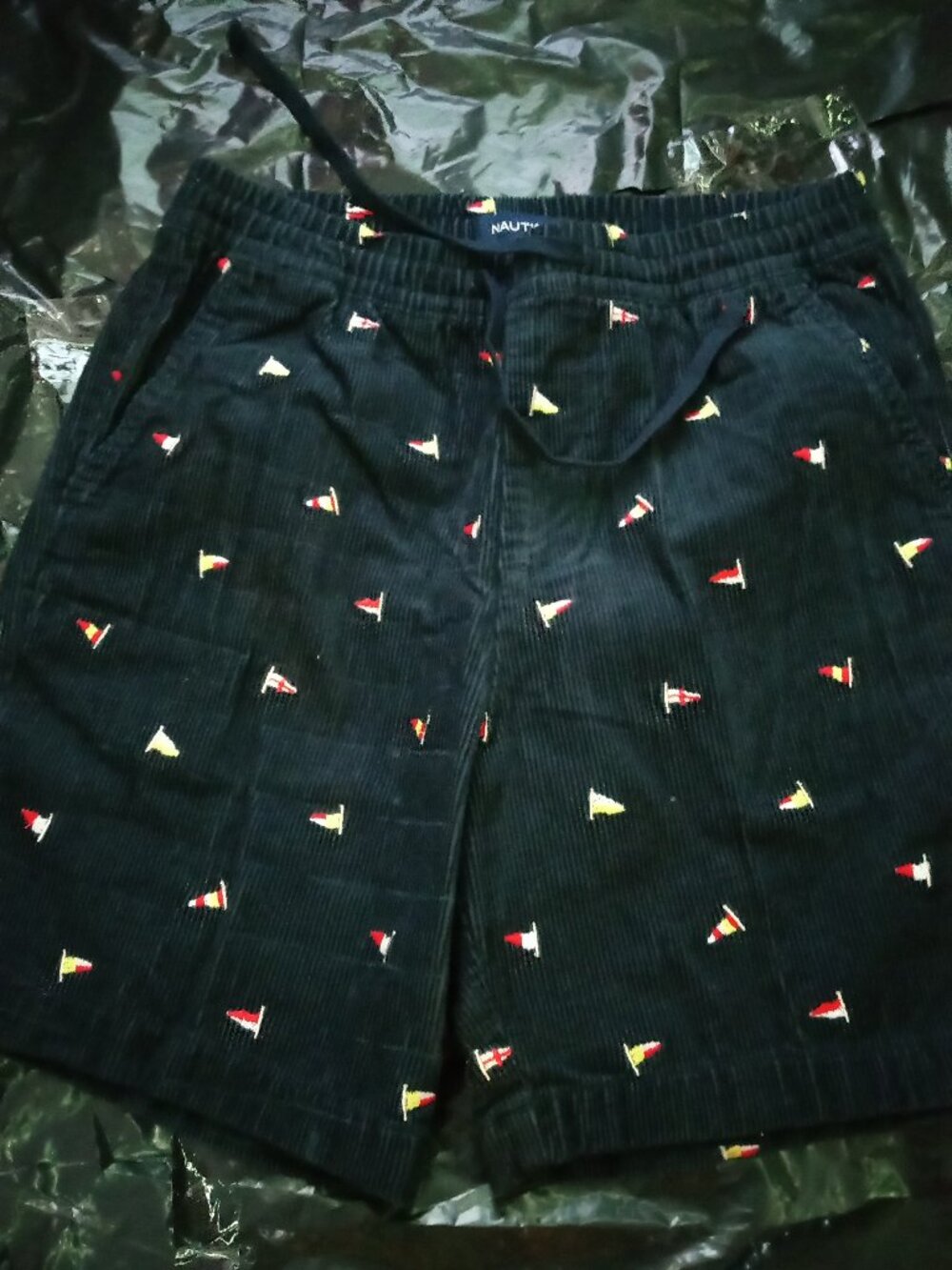 Nautica Navy Corduroy All Over Sail Boat Print Shorts Mens XS